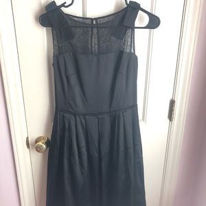 Tahari Black Satin + Lace Dress